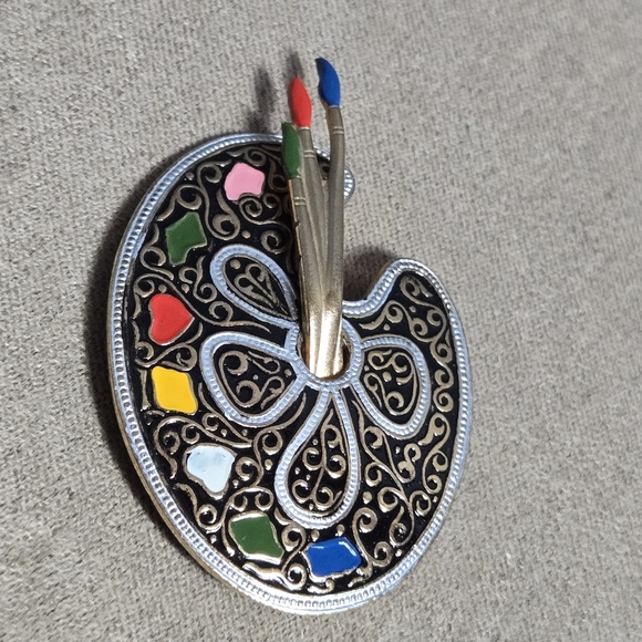 Spain Damascene 2-Tone Metallic Colorful Damascene Artists Painting Brooch - Picture 9 of 17